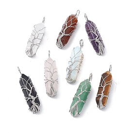 Gemstone Copper Wire Wrapped Pendants, Faceted Bullet Charms, Platinum