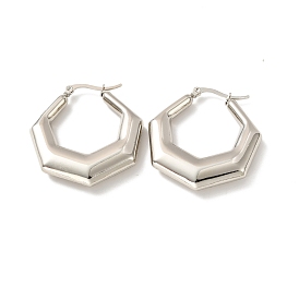 201 Stainless Steel Chunky Polygon Hoop Earrings, with 304 Stainless Steel Pins