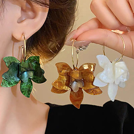 Серьги-гвоздики из акрила с подвесками, цветок, золотые