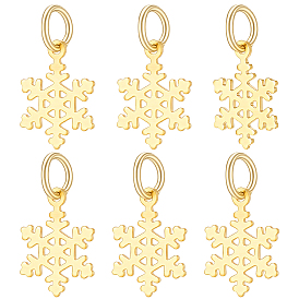 6Pcs 925 Sterling Silver Charms, Snowflake Charms, with 304 Stainless Steel Jump Rings
