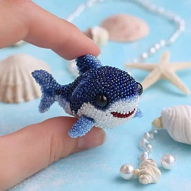 Наборы для вышивания бисером в виде акулы своими руками, включая смоляные бусины, Эластичная кристальная нить, ножницы, хлопковая набивка, ткань
