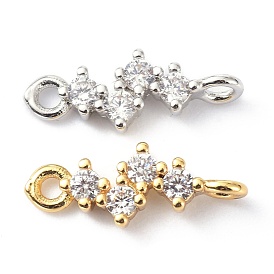Eco-Friendly Brass Micro Pave Clear Cubic Zirconia Links Connectors, Long-Lasting Plated, Lightning