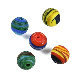 Opaque Handmade Lampwork Beads, Stripe, Round