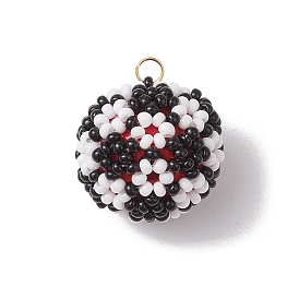 Подвески из стеклянного бисера в виде футбольного мяча, с деревянной бусиной и 304 кольцами из нержавеющей стали