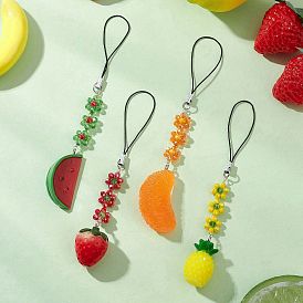 4 шт. подвесные украшения из цветочного стекла и смолы, с нейлоновым ремешком, арбуз, ананас, клубника и апельсин