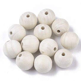 Natural Unfinished Wood Beads, Waxed Wooden Beads, Smooth Surface, Round, Macrame Beads, Large Hole Beads