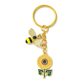 Alloy Enamel Pendants  Keychain, with Iron Split Key Rings, Bee Charm