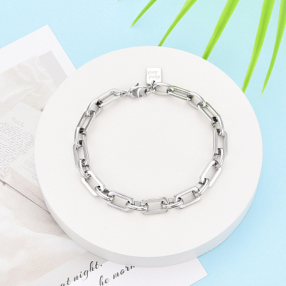 Латунь цепи браслеты, прямоугольные звенья цепи браслеты для женщин, с печатью удачи, без никеля 