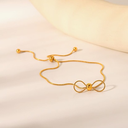 Регулируемые браслеты из ползуна из нержавеющей стали 304, змея цепи браслеты, бантом