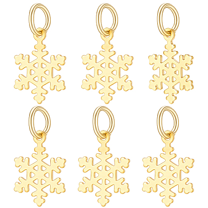 6Pcs 925 Sterling Silver Charms, Snowflake Charms, with 304 Stainless Steel Jump Rings
