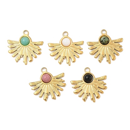 Природные смешанные подвески драгоценных камней, с 304 фурнитурой из нержавеющей стали, ионное покрытие (ip), солнечные чары, реальный 18 k позолоченный