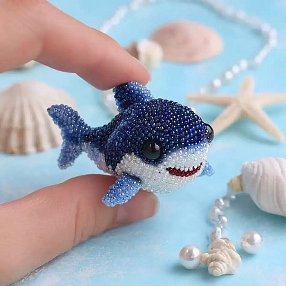 Наборы для вышивания бисером в виде акулы своими руками, включая смоляные бусины, Эластичная кристальная нить, ножницы, хлопковая набивка, ткань