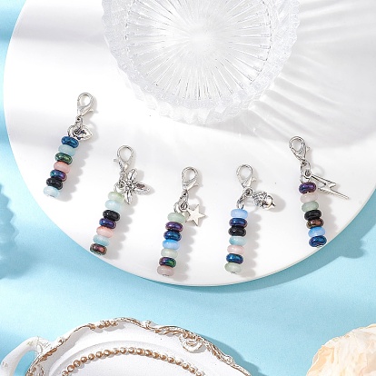 Кулон-рондель из имитации нефрита из стекла, Подвески из сплава в тибетском стиле и застежки-клешни для украшений сумок