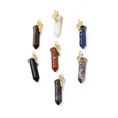 Elephant Natural Gemstone Pointed Pendants, with Ion Plating(IP) Platinum & Golden Tone 304 Stainless Steel Findings, Faceted Bullet Charm
