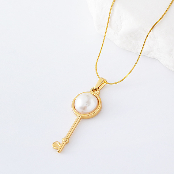 3 шт. ожерелья с подвеской в виде ключа из нержавеющей стали с имитацией жемчуга в европейском стиле для женщин, белые