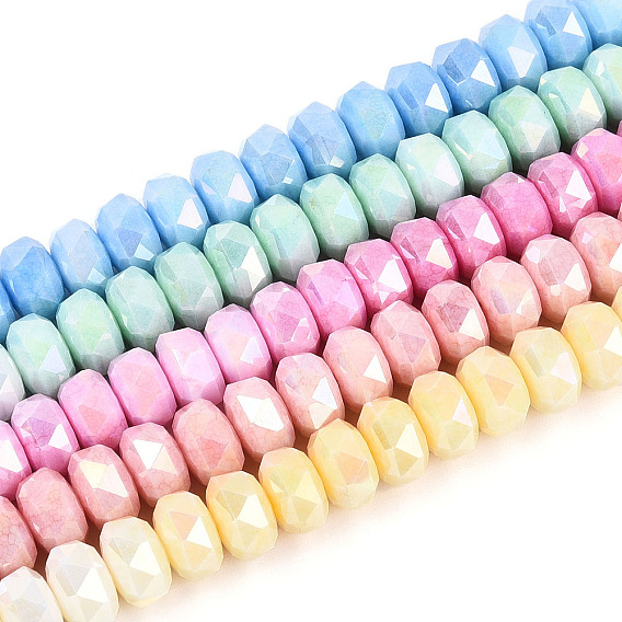 Антикоррозийные гальванические стеклянные бусины, имитация драгоценных камней, рондель, с покрытием AB цвета, граненые, два тона