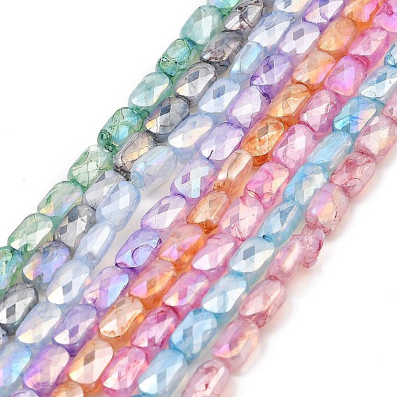 Imitation Jade Glass Beads Strands, AB Color Plated, Faceted, Rectangle