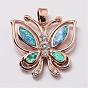 Brass Micro Pave Cubic Zirconia Pendants, with Synthetic Opal, Butterfly, Cadmium Free & Lead Free