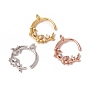 Brass Micro Pave Clear Cubic Zirconia Pendants, Long-Lasting Plated, Branch & Leaf