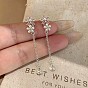 Alloy & Plastic Pearl Double Flower Long Tassel Stud Earrings, Rhinestone Teardrop Chain Dangle Earrings for Women