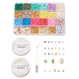 DIY Summer Style Jewelry Set Kits, Including 18 Colors Handmade Polymer Clay Heishi Beads, Cowrie Shell & Acrylic Beads, Zinc Alloy Lobster Claw Clasps, Alloy Pendants, Elastic Crystal Thread