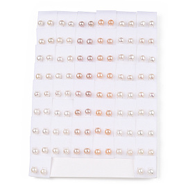Natural Pearl Stud Earrings, Round Ball Post Earrings with 925 Sterling Silver Pins for Women