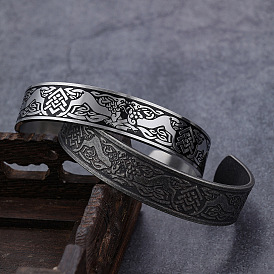 Stainless Steel Lion Bracelet with Kirin Design - Animal Jewelry, Open Cuff