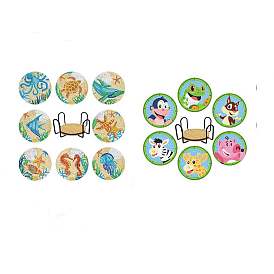 DIY Animal Pattern Coaster Diamond Painting Kits, Including Flat Round Cup Mat, Cork Pad, Coaster Holder, Resin Rhinestones Bag, Diamond Sticky Pen, Tray Plate, Glue Clay