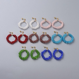 Stud Earrings, with Faceted Glass Beads, Golden Plated 304 Stainless Steel Stud Earring Findings, Brass Beads and Ear Nuts