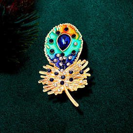 Oil drop brooch Peacock feather brooch Atmospheric clothing accessories Crystal corsage