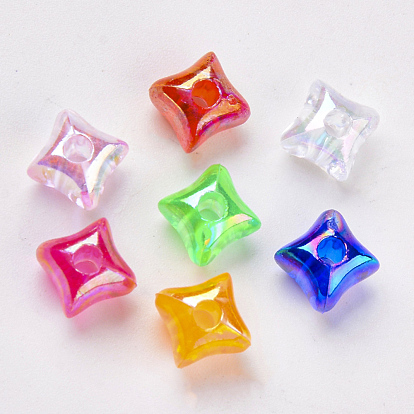 Perles en plastique transparentes, de couleur plaquée ab , cube