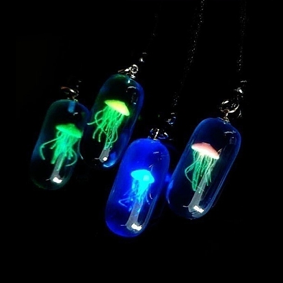 Luminous Glow in the Dark Resin Jellyfish Pendant Necklace for Women