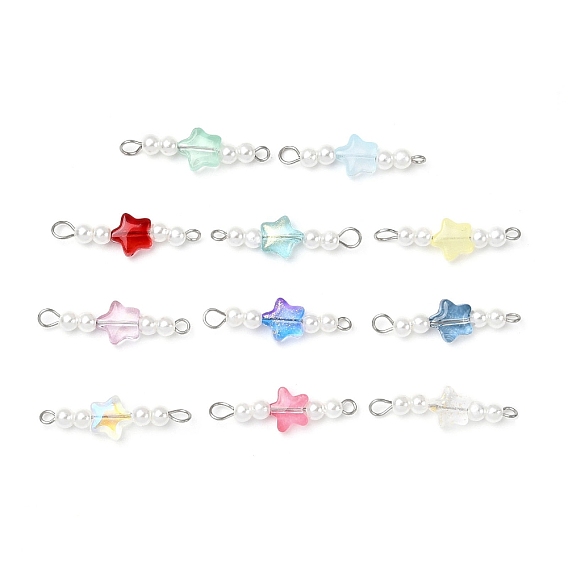 11шт. подвески-соединители из искусственного жемчуга и АБС-пластика, звездообразные звенья 304 с двойными петлями из нержавеющей стали, цвет нержавеющей стали