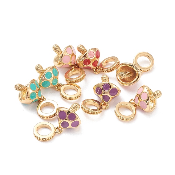 Латунные эмалированные европейские подвески с подвесками, Подвески с большими отверстиями, долговечный, гриб, реальный 18 k позолоченный