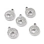 Alloy Rhinestone Pendants,  Platinum Tone Flat Round with Hollow Out Heart Charms