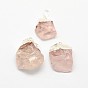 Natural Bezel Raw Rough Gemstone Rose Quartz Pendants, with Silver Color Plated Brass Findings, Irregular Nuggets, 25~55x21~40x10~35mm, Hole: 8x4mm