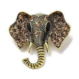 Vintage Elephant Alloy Rhinestone Brooches for Backpack Clothes, Antique Golden