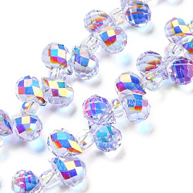 Electroplate Glass Beads Strands, AB Color Plated, Faceted Teardrop, Top Drilled