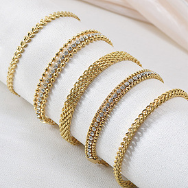 304 Теннисные браслеты из нержавеющей стали с микропаве из прозрачного кубического циркония в два слоя для женщин, плоско-круглые