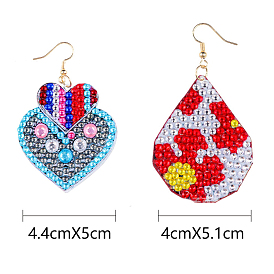 DIY Asymmetric Dangle Earring Making Diamond Painting Kits, Heart & Teardrop with Pattern