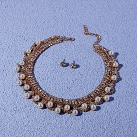 Fashionable European and American Full Diamond Pearl Jewelry Set - Delicate and Personalized.