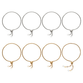 8шт. 2 стиль регулируется 304 набор браслетов-слайдеров из нержавеющей стали, цепочки-коробочки, штабелируемые браслеты