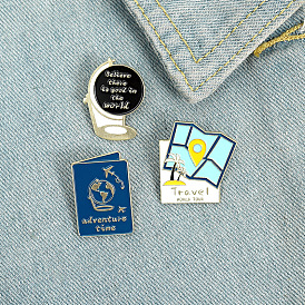 Adorable Cartoon Earth Map Brooch for Travel Lovers - Unique Letter Jewelry Pin Badge