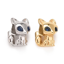 304 Stainless Steel European Beads, Large Hole Beads, with Sapphire Rhinestone, Fox