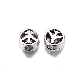 Tibetan Style Alloy European Beads, Large Hole Beads, Cadmium Free & Lead Free, Flat Round with Plane