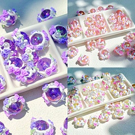 Acrylic Beads, Hand Drawn Beads, Round with Flower