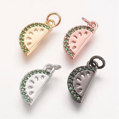 Brass Micro Pave Grade AAA Cubic Zirconia Charms,  Watermelon, Cadmium Free & Nickel Free & Lead Free