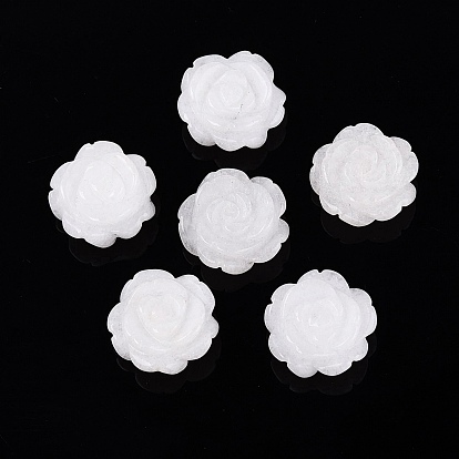 Dyed Natural White Jade Carved Beads, Rose Flower, Half Drilled