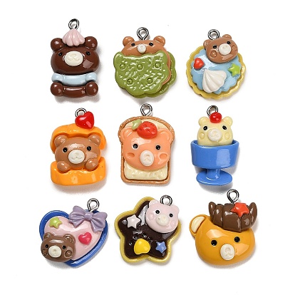 Подвески из непрозрачной смолы с изображением медведя, прелести смешанных форм, с петлями платинового тона