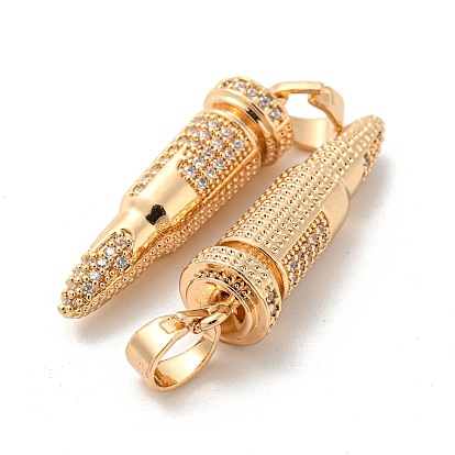 Brass Micro Pave Cubic Zirconia Pendants, Long-Lasting Plated, Bullet